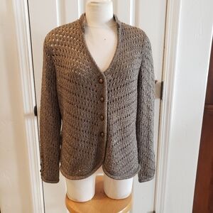 Chico's Textured Gray With Gold Cardigan